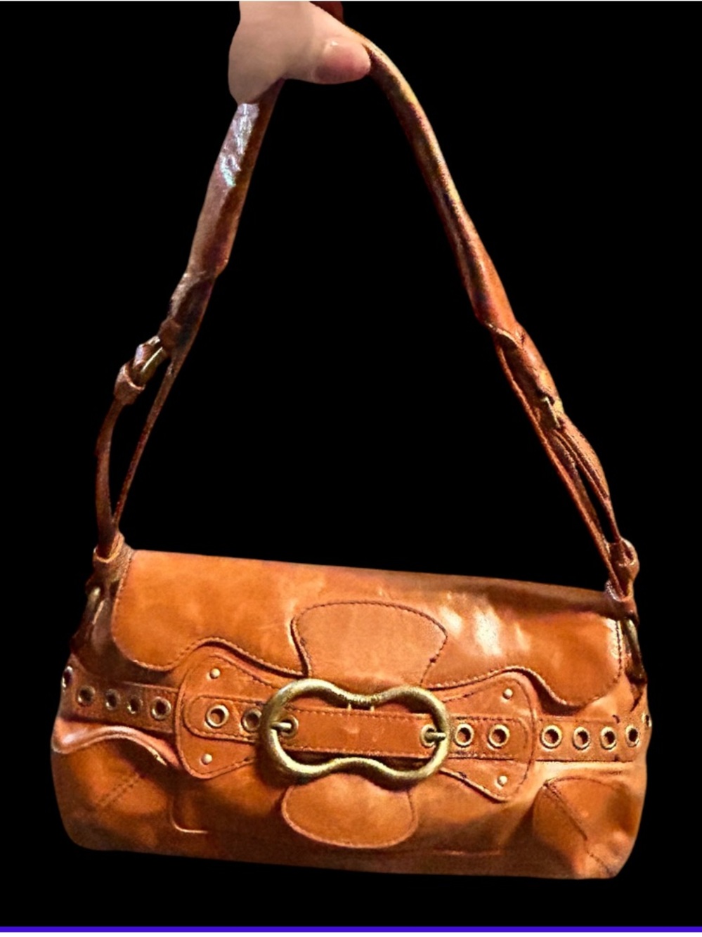 BCBGirls Cognac Leather Shoulder Bag with Decorative Buckle